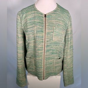 J Jill slub weave jacket in green cream and beige with beige.